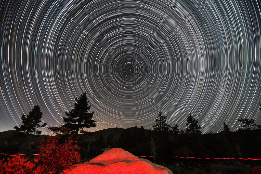 Circumpolar Star Trails from the Chilao Campground with a Canon 5D Mark II. Click for a larger version.